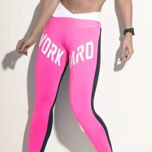 Pink Black and White “Work Hard” Leggings Superhot Brazil